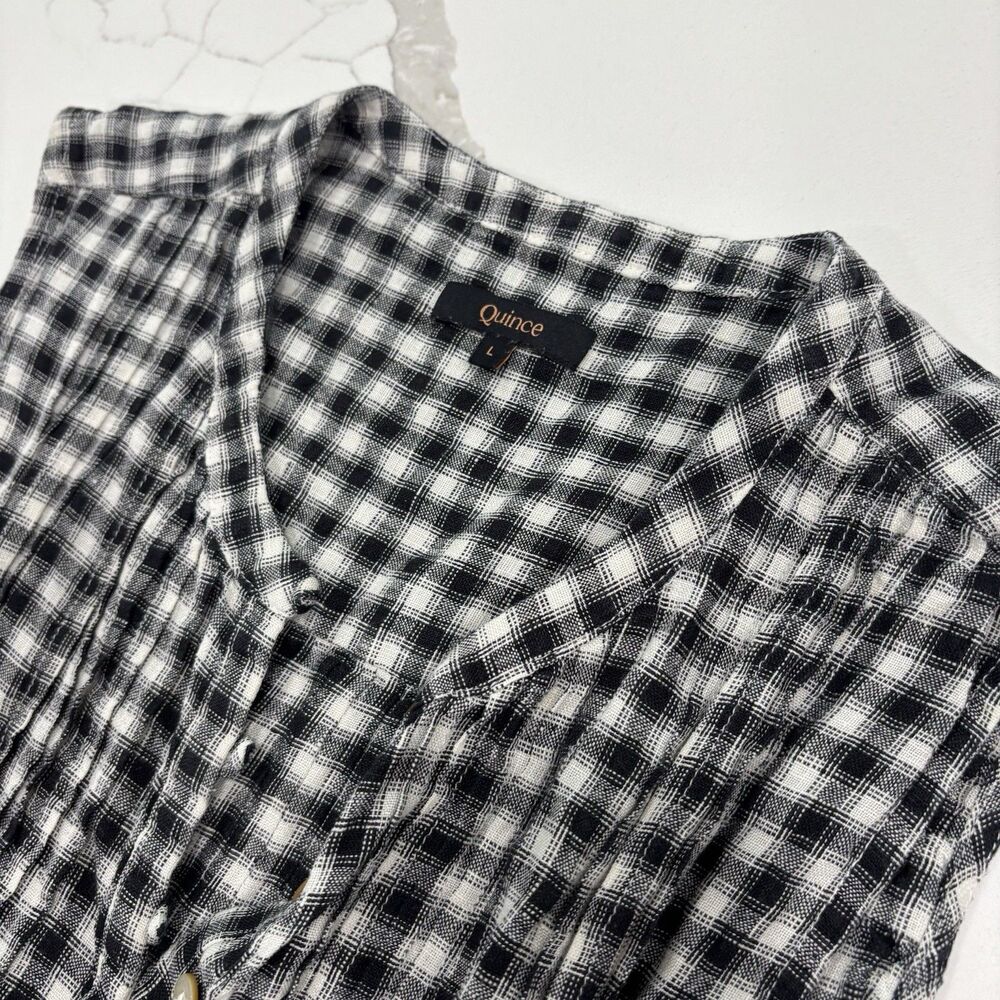 Quince Dress Womens Size Large Linen Sleeveless Swing Dress Black Gingham - Picture 3 of 7